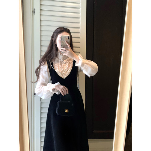 桃可了 剧场主角 丝绒u领连衣裙女+重工宫廷立领长袖衬衣套装冬款