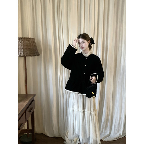 桃可了 雪落夜庭 丝绒甜美90%白鸭绒保暖加厚黑色羽绒服外套女冬