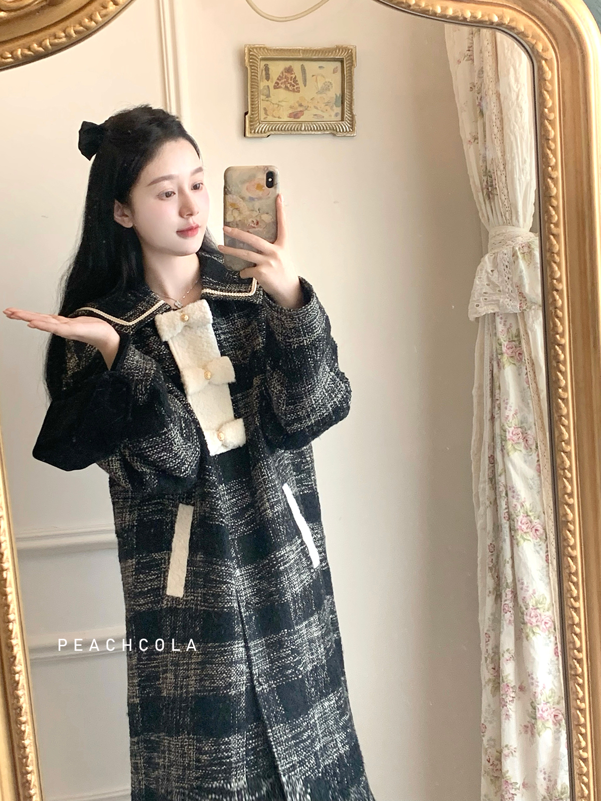 桃可了◆《行星轨迹》编织羊毛大衣秋冬中长款毛呢外套女小个子