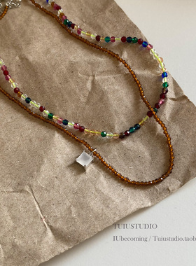 叠戴彩色项链串珠秋新色 项链锁骨链套装