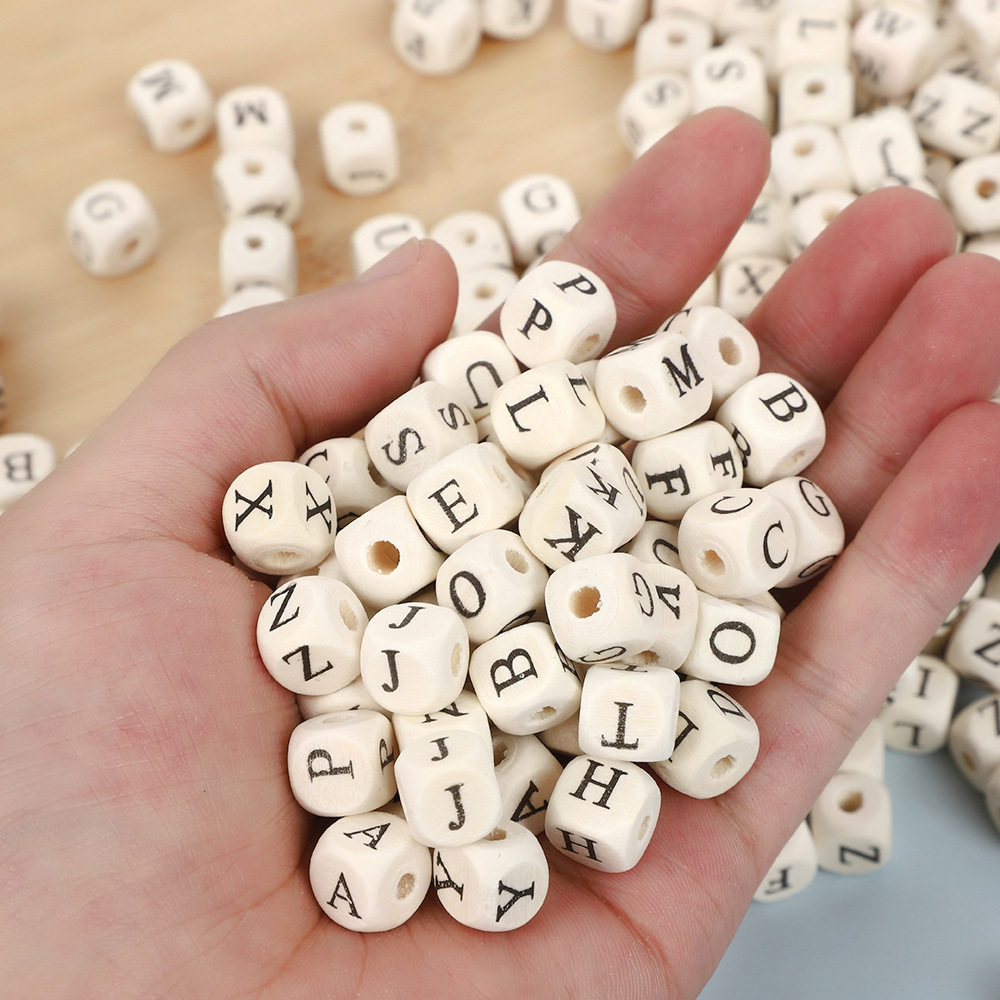 白色印字母方珠木珠散珠