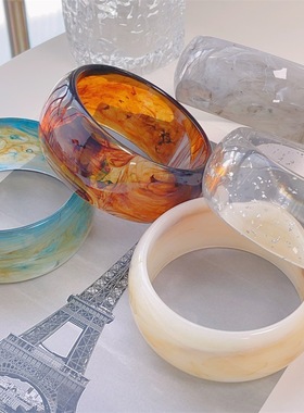 树脂晕染银箔闪粉夸张个性手镯