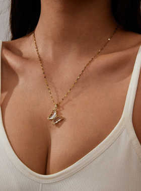 玻璃水晶蝴蝶项链锁骨链项链