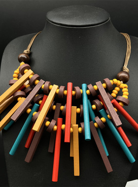 复古波西米亚木质树枝项链