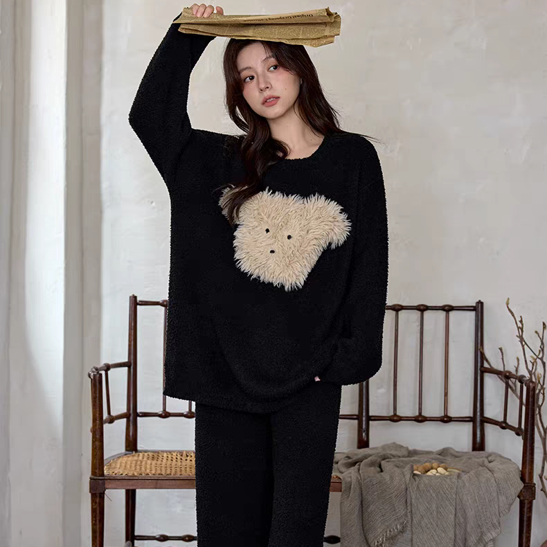 黛梦思可外穿睡衣女秋冬加厚保暖半边绒家居服休闲大码珊瑚绒套装