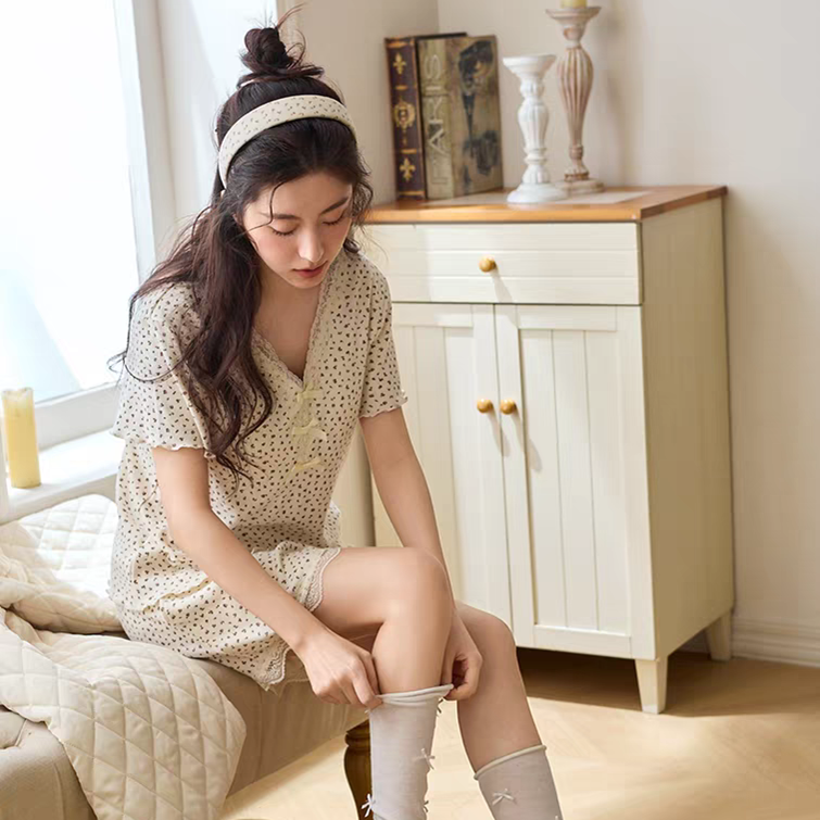 黛梦思甜美吊带睡衣女夏季纯棉蓝格子少女家居服宽松无袖短裤套装