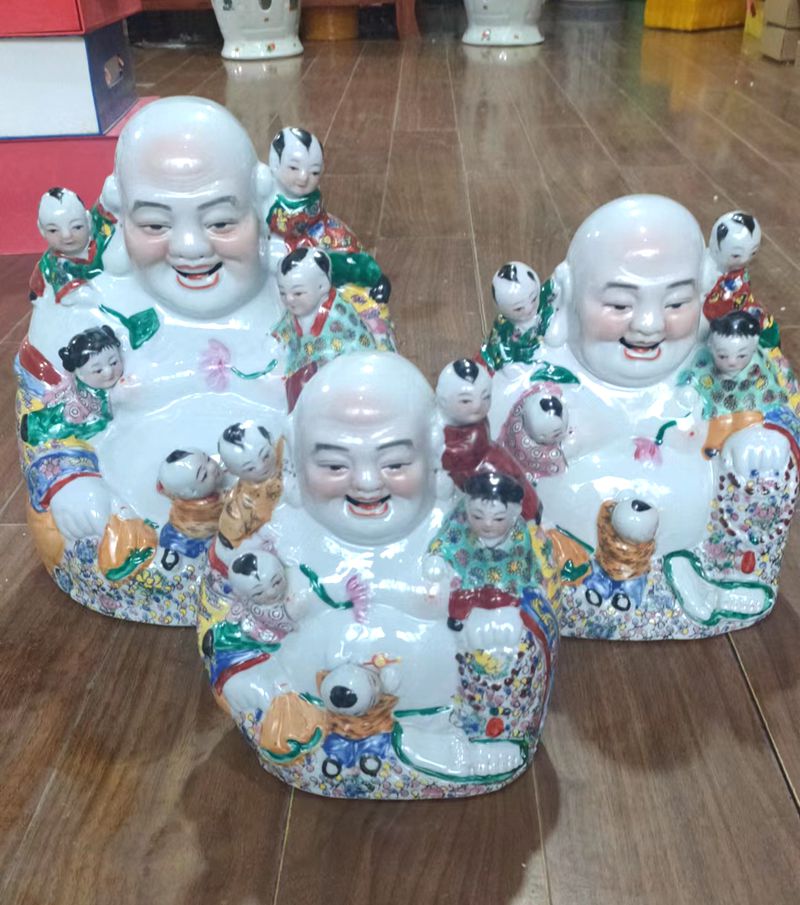 景德镇陶瓷器摆件五子佛弥勒佛多子佛客厅摆设家居饰品五子登科