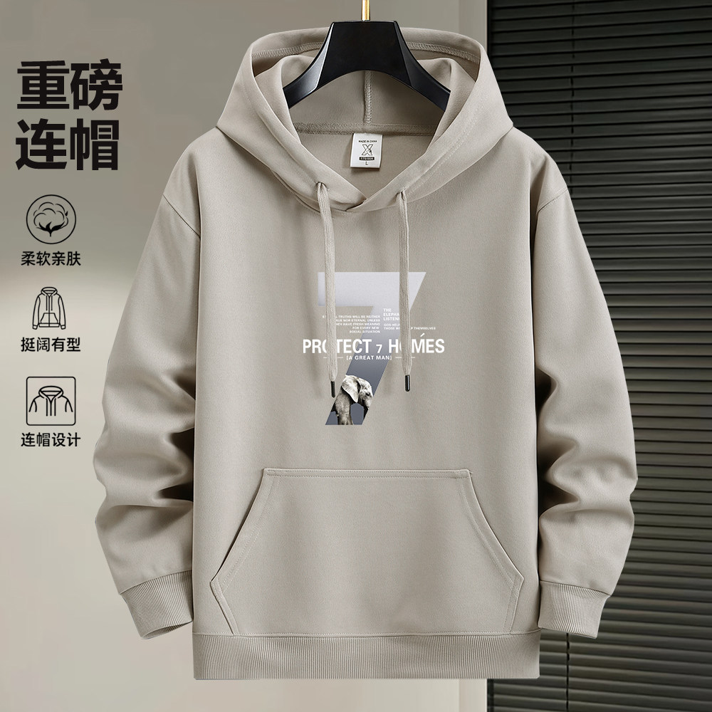 秋冬季加绒加厚卫衣男士潮牌连帽衫青少年学生上衣服宽松运动外套