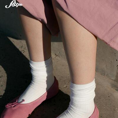 FSTPS OG系列 假两层休闲袜白色学院风小腿袜纯棉薄款秋冬中筒袜