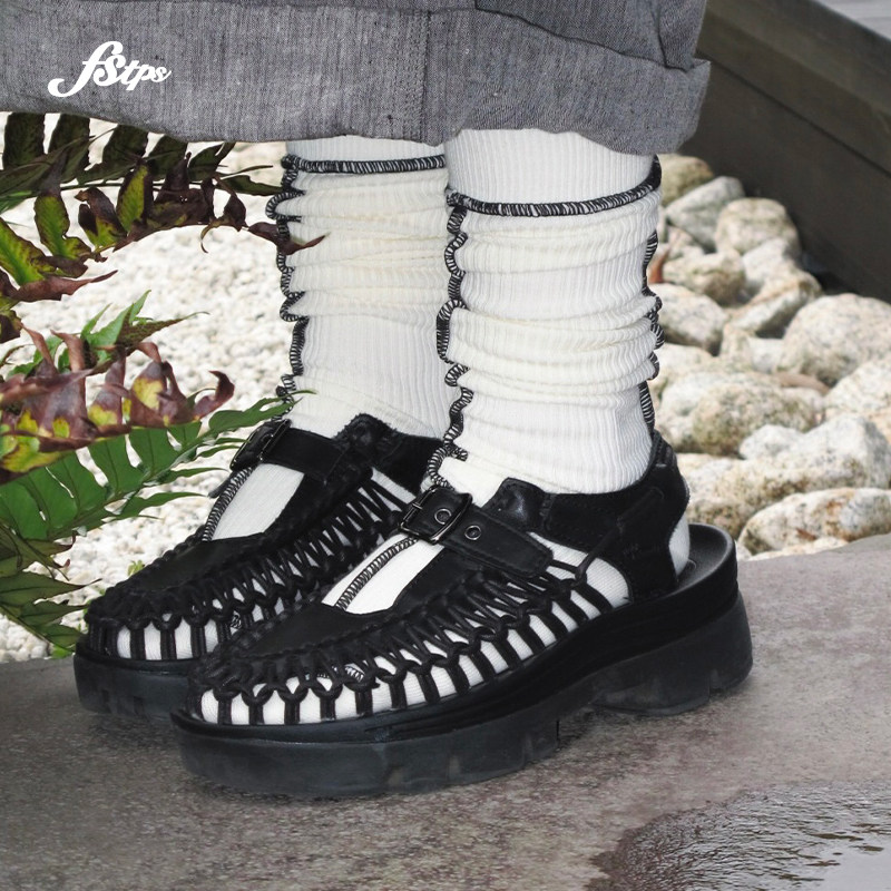 FSTPS Yarn系列 外缝线设计感日系长筒袜民族风袜子森系堆堆袜