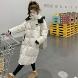 韩版时尚中长款保暖连帽羽绒服女2025冬季新款显瘦加厚白鸭绒外套，女装羽绒服，2D118
