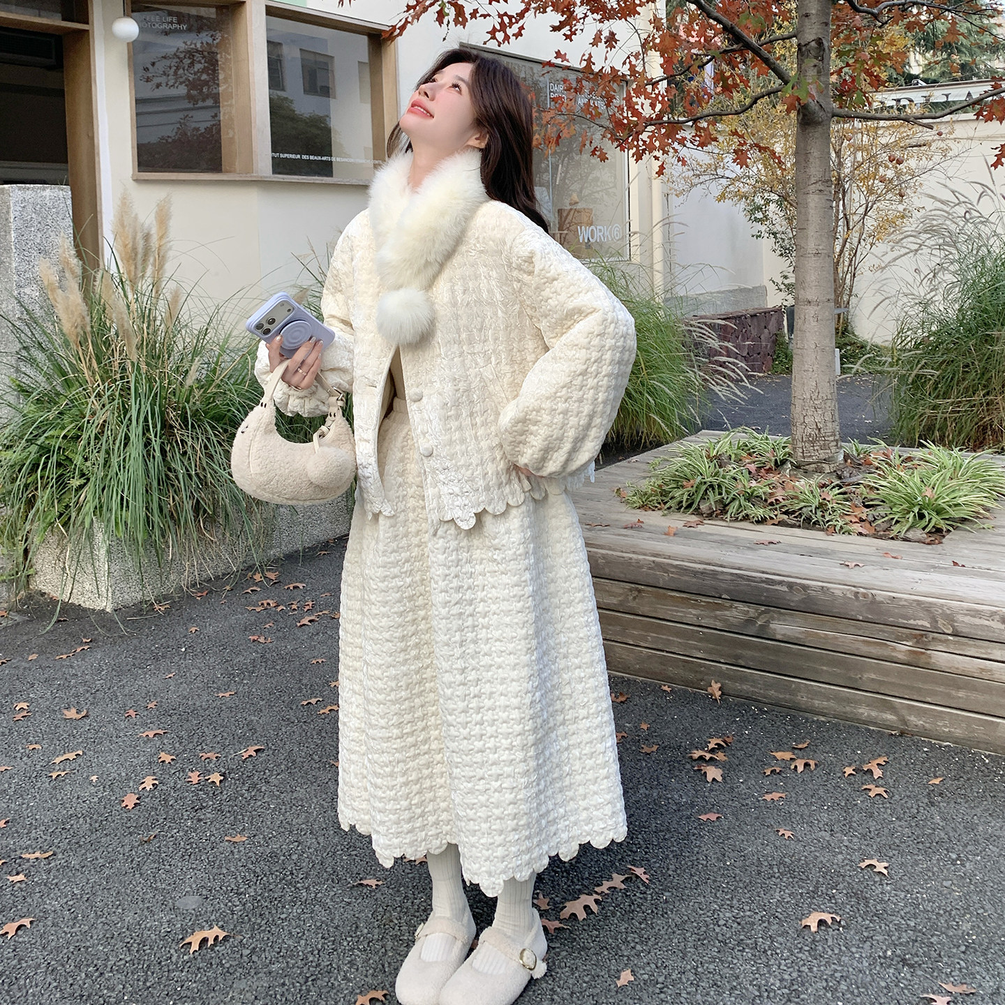 新品带毛领两件套90绒-2D118-6180-P350-K458,女装套装/套裙,2D118