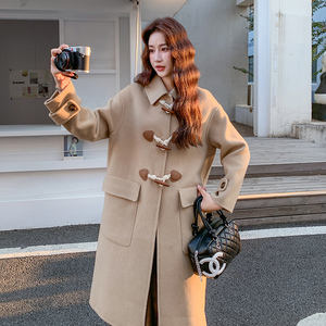 卡其色高级感牛角扣双面呢大衣女秋冬2025新款设计气质超好看外套图片