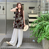复古气质提花网纱上衣两件套女2025夏季日系新款宽松休闲裤套装潮，女装套装/套裙，2D118