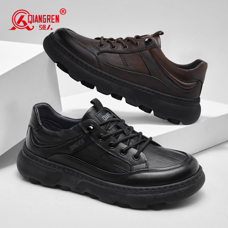 强人3515皮鞋男春季真皮皮鞋男士板鞋黑色厚底工装鞋套脚2026新款,流行男鞋,时尚休闲鞋,淘宝优惠券,粉丝福利购,淘宝优惠卷