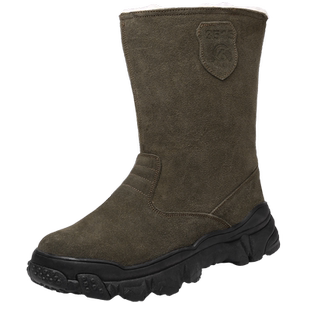 强人3515冬季羊毛靴男保暖加厚蒙古靴棉靴皮毛一体东北防寒雪地靴