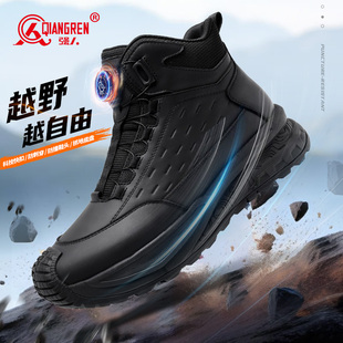 强人3515男靴户外短靴厚底百搭高帮鞋 黑色通勤2025秋 防刺穿训练鞋