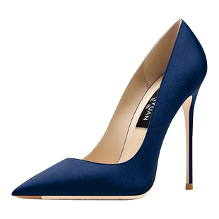 12厘米法式气质高跟鞋女2024新款春秋深蓝色绸缎细跟尖头大码单鞋