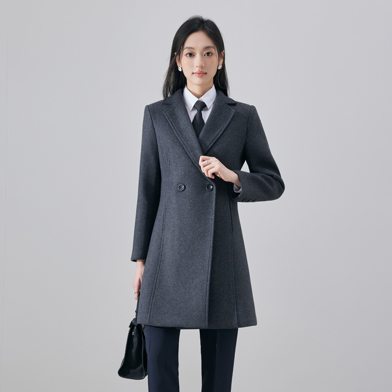 灰色毛呢西装大衣外套