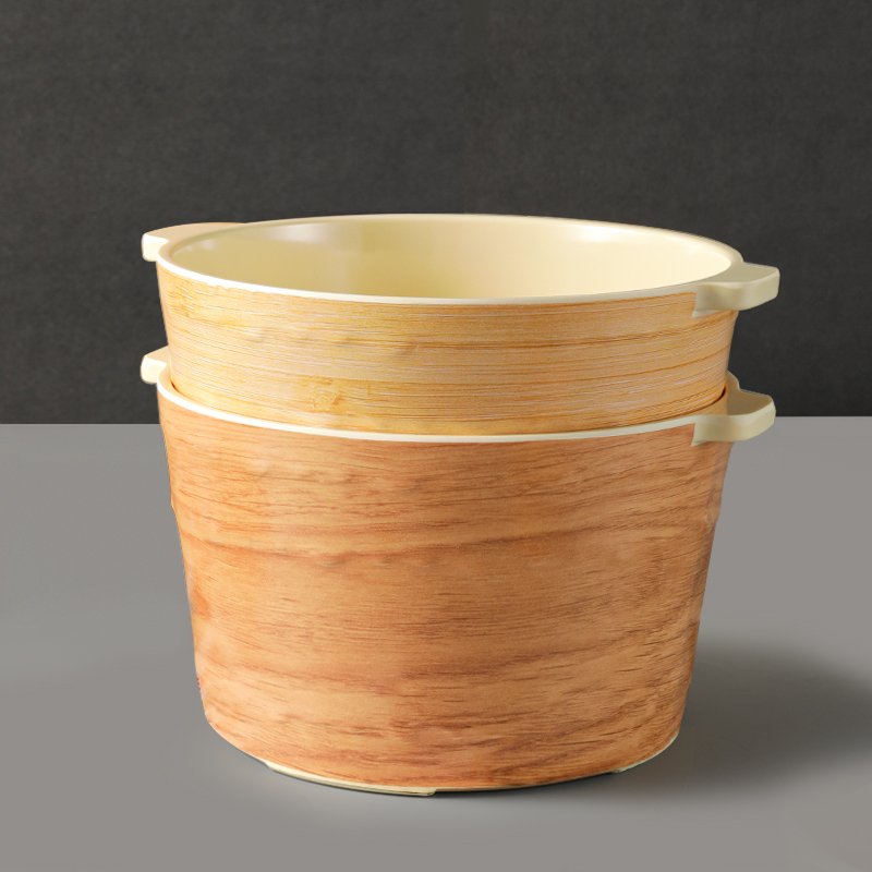 密胺碗商用仿瓷日式仿木纹塑料米饭桶饭店多人盛饭容器木桶打饭碗