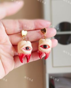 小众手工暗黑眼珠眼球牙齿耳环 耳钩 耳钉 耳夹