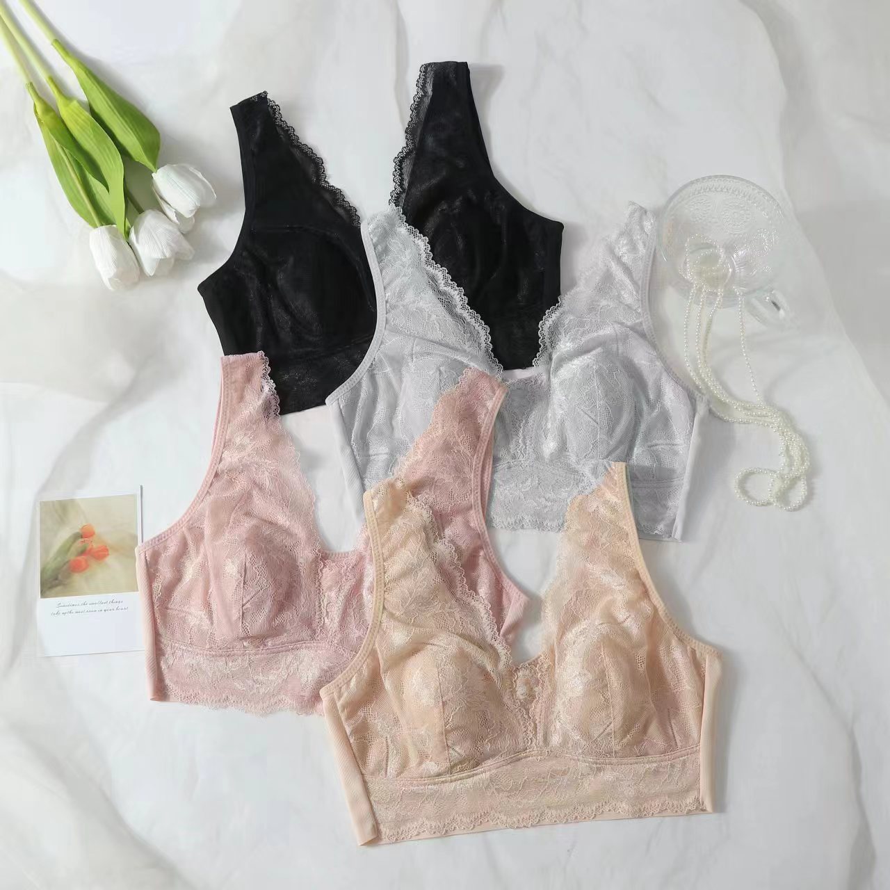 020新款女士兔耳朵无钢圈背心式舒适透气蕾丝性感胖MM大码文胸