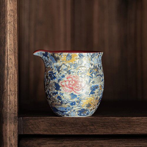 万花银锦元宝茶海功夫茶具公道杯大号分茶器中国红公道海茶道配件