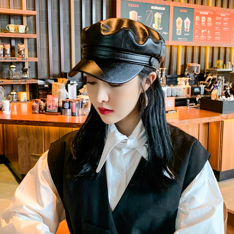 鸭舌帽女秋冬款八角帽海军帽黑色潮牌时尚百搭日系小众帽子显脸小