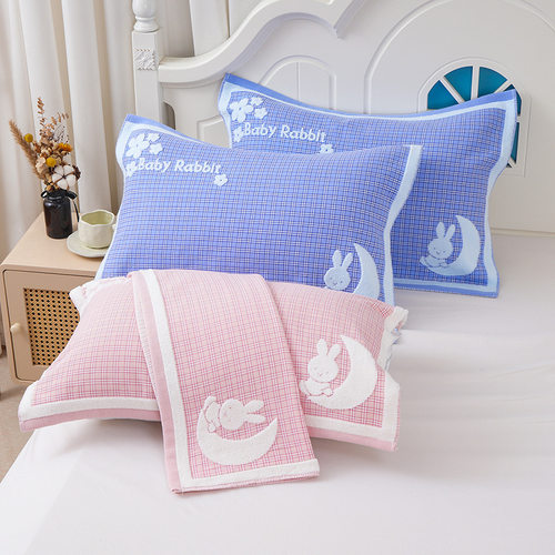 纱布纯棉枕巾全棉成人通用情侣卡通柔软吸汗加厚布艺枕头巾一对装