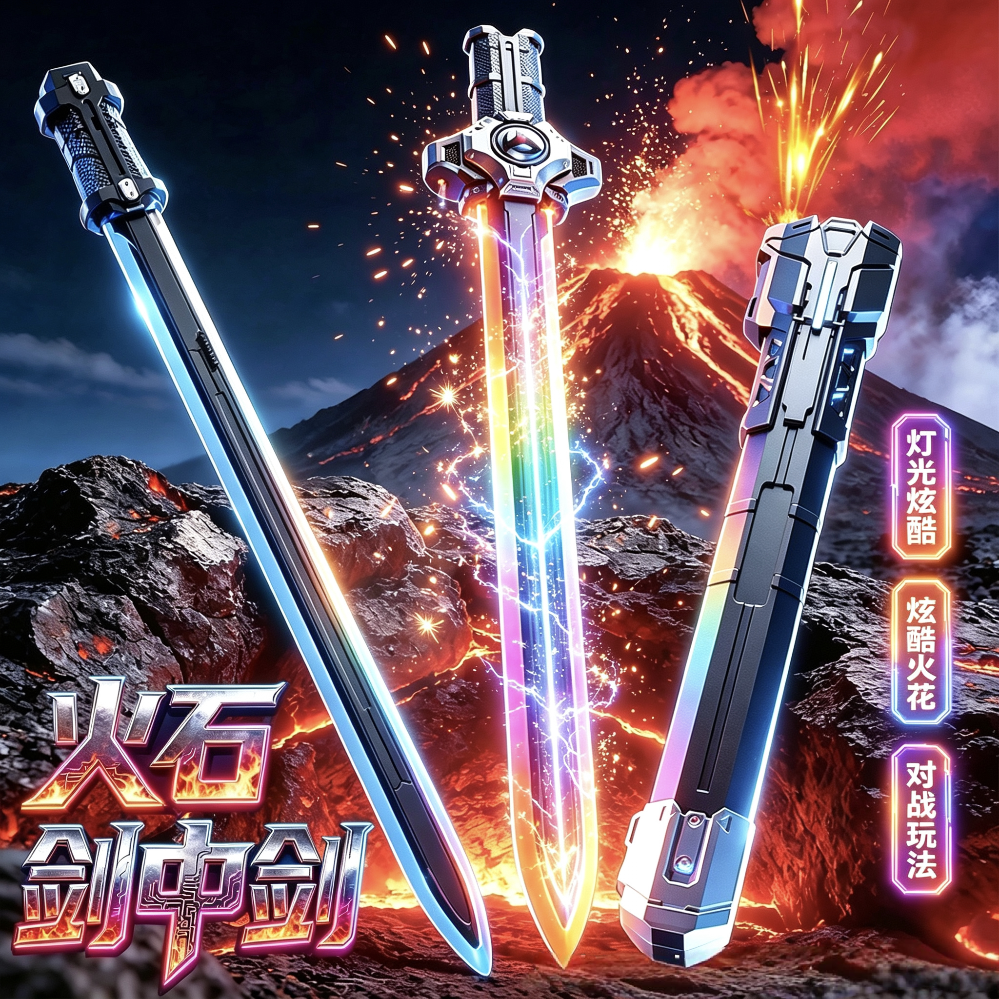 爆款儿童七彩火花声光双剑玩具图片