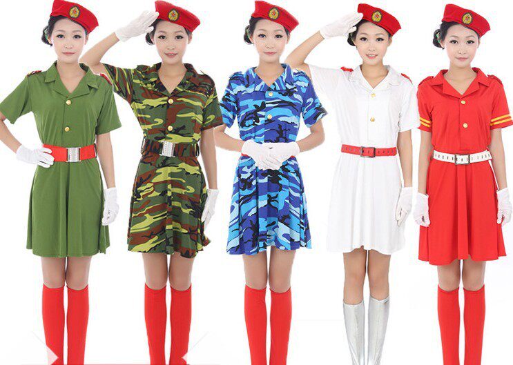 新款迷彩军装表演服水兵舞裙装海空军迷彩合唱演出服广场舞蹈服