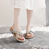 外穿绝美民族风沙滩鞋 波西米亚拖鞋 女夏季 海边度假旅游草编凉拖潮