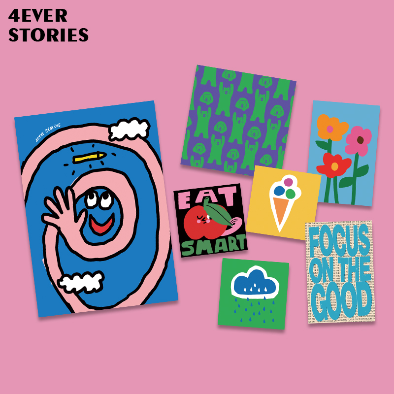 |4ES|彩色奇思妙想  ins风卡通动物手绘系列 墙贴拍照装饰卡片