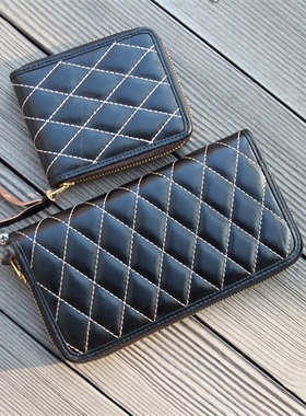 HDK(海觉) 菱形格 horse hide茶芯马皮 8卡槽位钱包 复古潮流财布