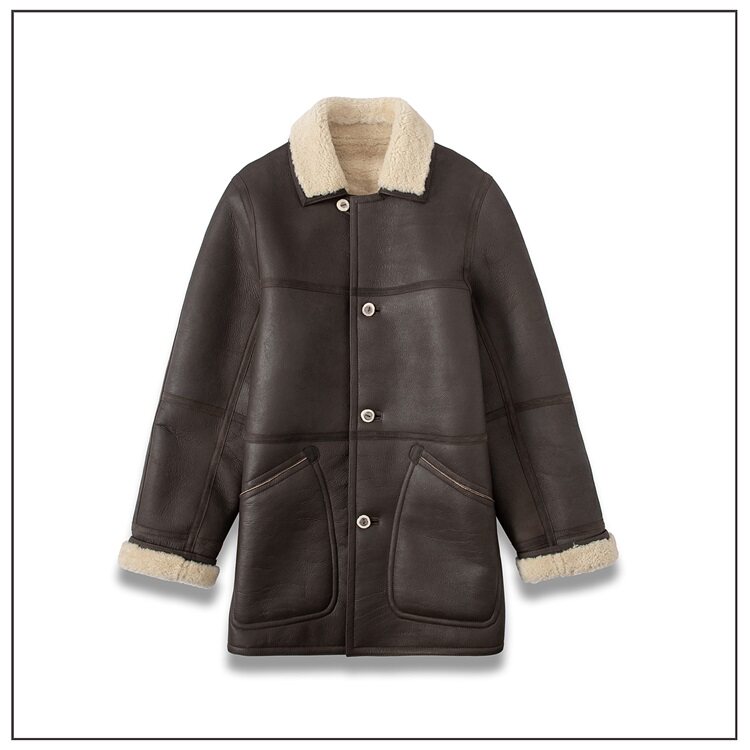 拼接皮毛一体大衣鹿角扣