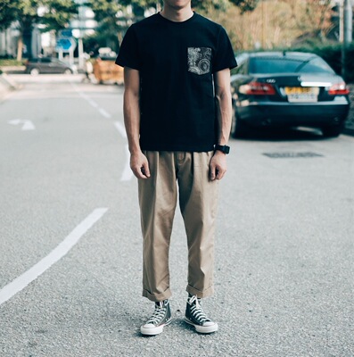 双褶九分阔工装裤版腿法