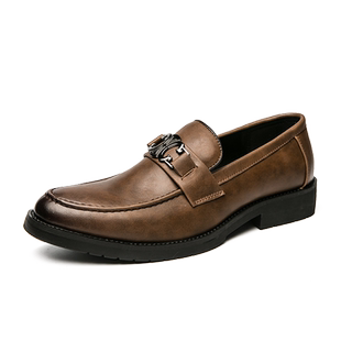 皮鞋男士冬季棕色懒人一脚蹬豆豆鞋百搭韩版商务正装新郎结婚皮鞋