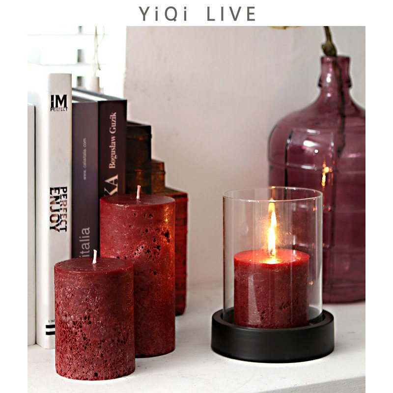 yiqi气泡蜡烛红色无烟餐厅婚礼室内烛光晚餐布置浪漫气氛圆柱石蜡