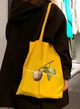 【正品现货】西班牙Prado普拉多博物馆帆布包袋 黄色苹果薄款纯棉