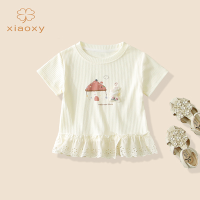 女童夏季可爱风荷叶边短袖T恤