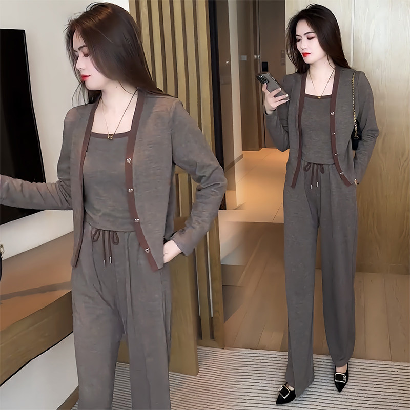 高档休闲时尚减龄三件套秋季新款气质吊带搭开衫外套+阔腿长裤,女装/女士精品,时尚套装,淘宝优惠券,粉丝福利购,淘宝优惠卷