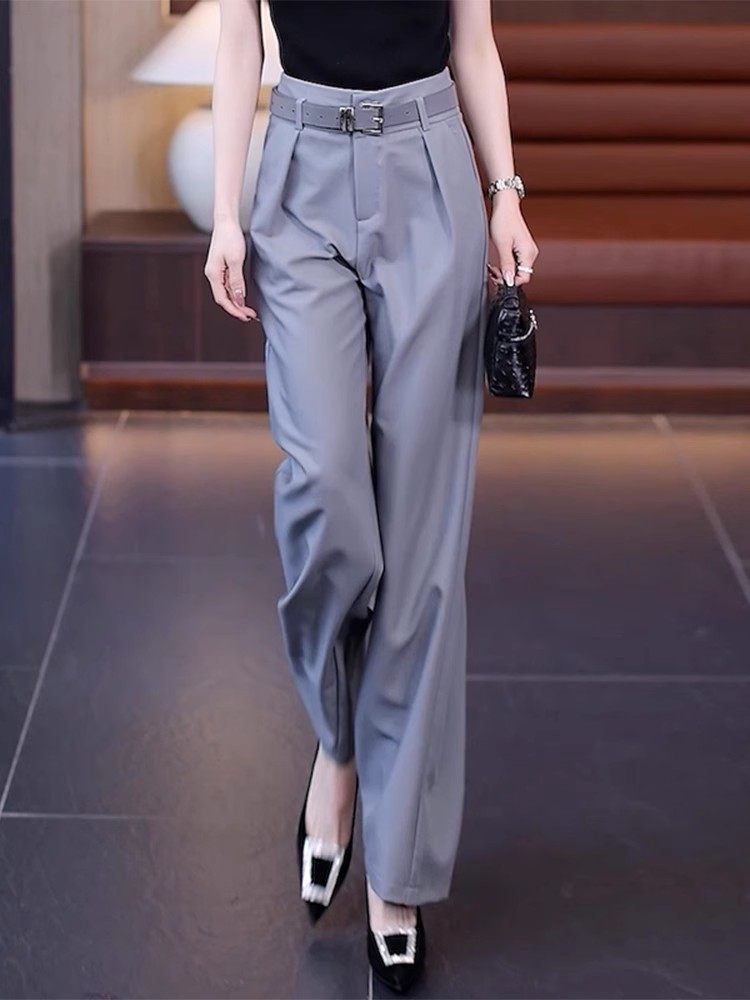 高档高级感灰色西装长裤直筒裤女春秋季新款高腰显瘦垂感阔腿裤子
