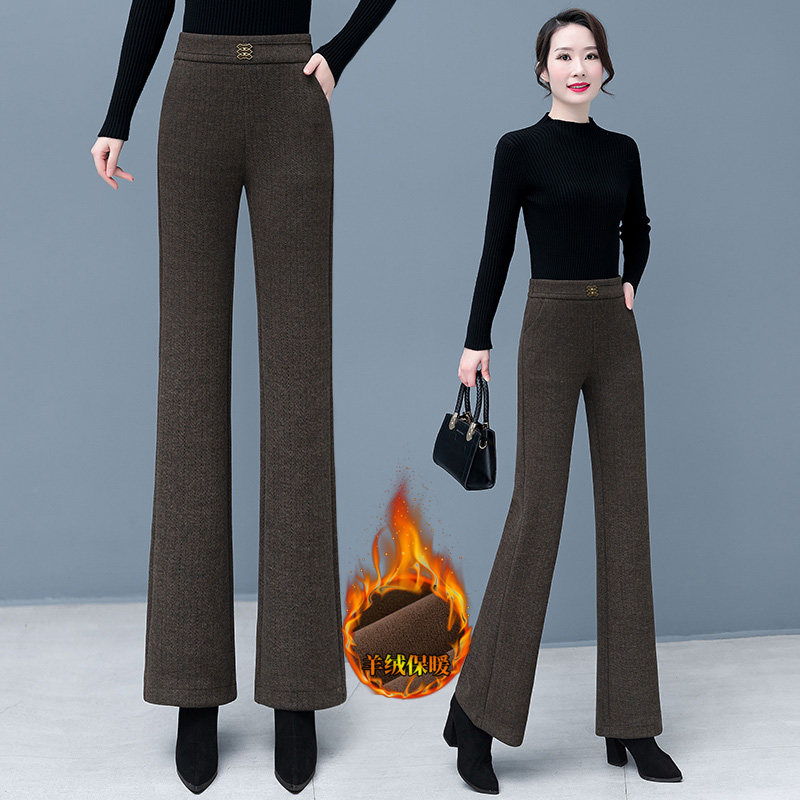 高档羊绒妈妈裤子女秋冬加绒厚羊毛呢直筒喇叭裤显瘦松紧腰羊毛裤,女装/女士精品,休闲裤,淘宝优惠券,粉丝福利购,淘宝优惠卷