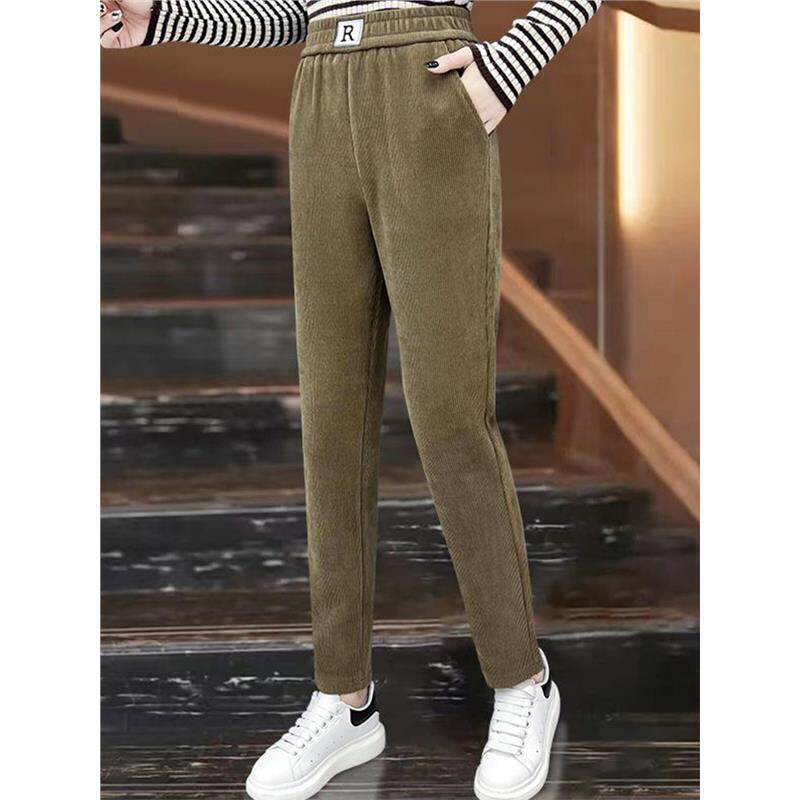 高档秋冬加绒保暖哈伦裤女新款高腰宽松显瘦灯芯绒休闲运动小脚裤