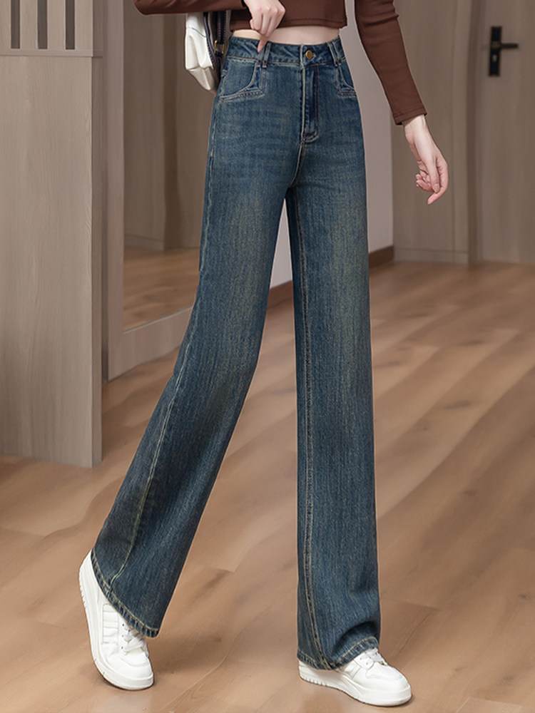 高档垂顺不皱阔腿牛仔裤女春秋新款高腰显瘦长裤宽松柔软直筒裤子,女装/女士精品,休闲裤,淘宝优惠券,粉丝福利购,淘宝优惠卷