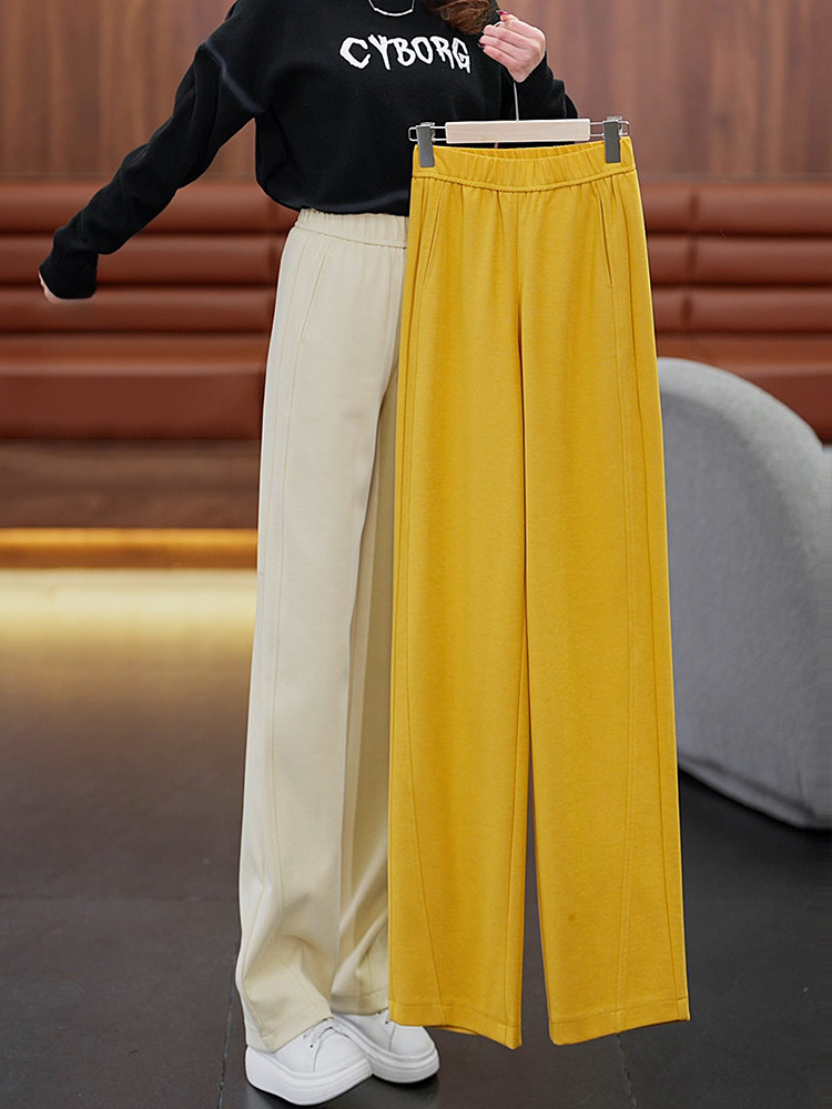 高档镰刀裤女纯棉柔软黄色卫裤新款春秋高腰休闲运动裤柳叶弯刀裤