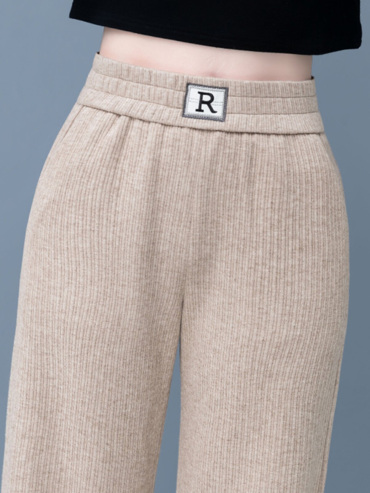 高档秋冬加绒加厚直筒裤女燕麦色雪尼尔小个子九分裤高腰阔腿长裤