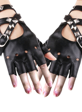 表演手套男女长绳绑带铆钉演出跳舞蹈朋克模特走秀街舞皮夜店COS