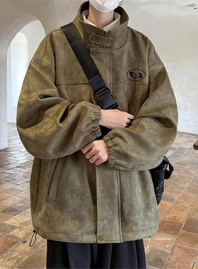 美式麂皮绒外套男春秋季2025新款vibe风衣夹克潮牌痞帅日系高中生