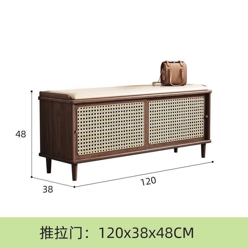 实木藤编鞋柜换鞋凳一体家用门口推拉门储物鞋柜入户可坐穿鞋凳,住宅家具,换鞋凳,淘宝优惠券,粉丝福利购,淘宝优惠卷